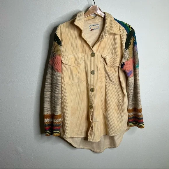 Anthropologie Pilcro Crochet Sleeve Multicolor Button Down Shacket Size M - Picture 4 of 16